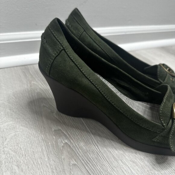 American Eagle Womens Y2K Wedge Loafers Shoes Sz 11 Green Buckle Preppy Academia - Picture 6 of 9